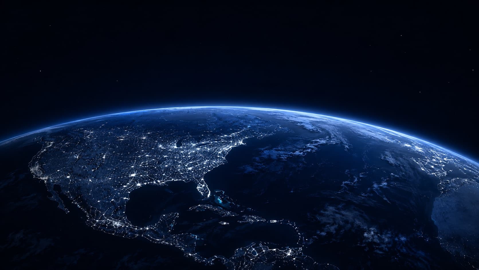 North America lit up at night, seen from orbit
